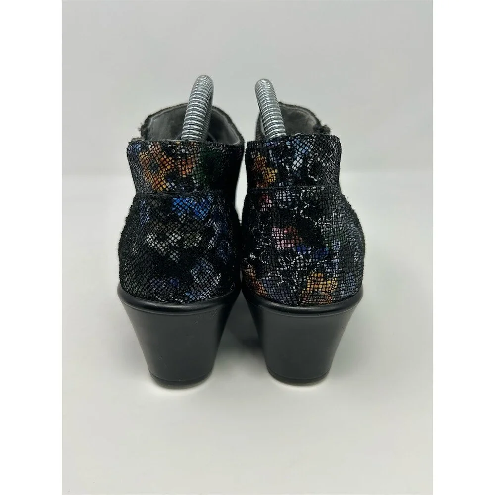 Alegria Hannah Womens Ankle Booties Black Floral Side Zip Block Heel Size 38